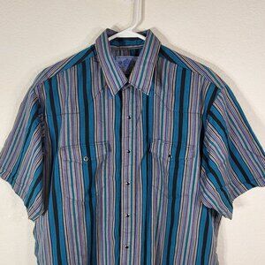 VTG American Hero Mens Medium Western Striped Short Sleeve Snap Button Shirt